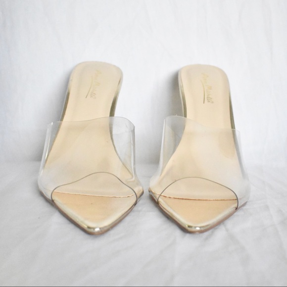 🌞SIZE 7 FIT | Anne Michelle Slip on Clear Nude Gold Stiletto Heels - Picture 5 of 14